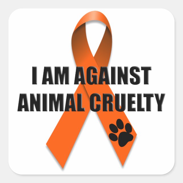 Against Animal Cruelty Orange Awareness Ribbon Square Sticker (Front)