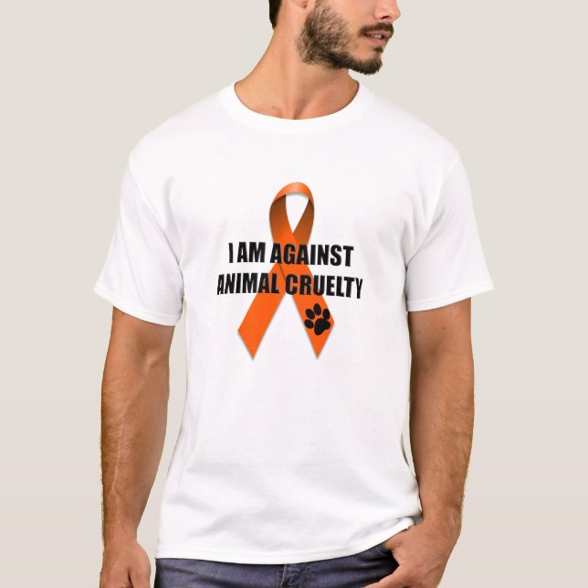 Against Animal Cruelty Orange Awareness Ribbon T-Shirt (Front)