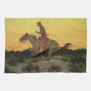 Against the Sunset by Remington, Vintage Cowboys Tea Towel
