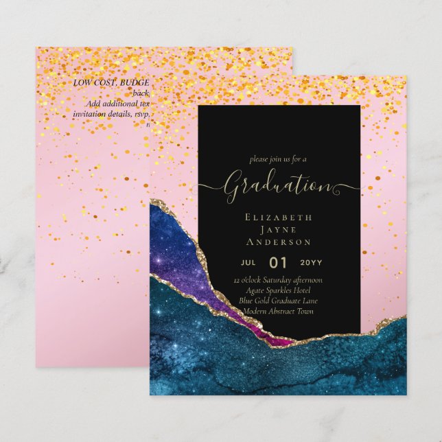 Agaite Glitter GRADUATION Party Invites Glam CHIC (Front/Back)