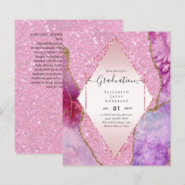 Agaite Glitter GRADUATION Party Invites Glam CHIC (Front/Back)