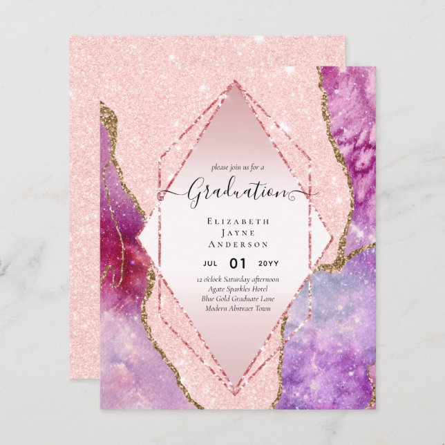 Agaite Glitter GRADUATION Party Invites Glam CHIC (Front/Back)