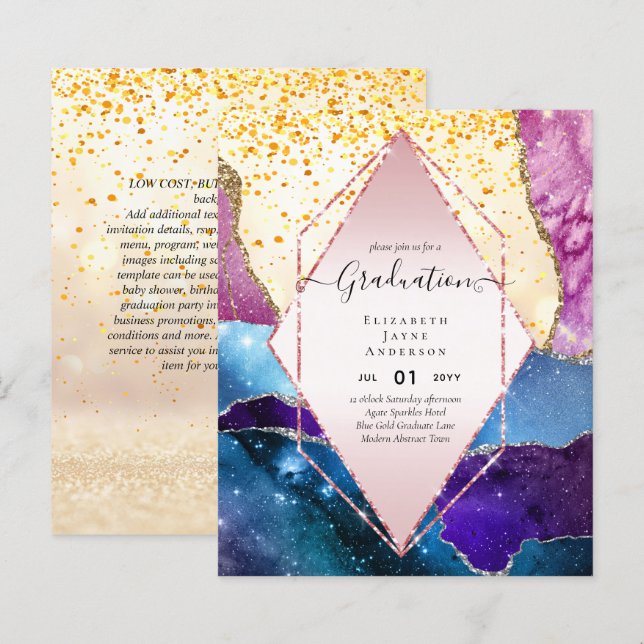 Agaite Glitter GRADUATION Party Invites Glam CHIC (Front/Back)