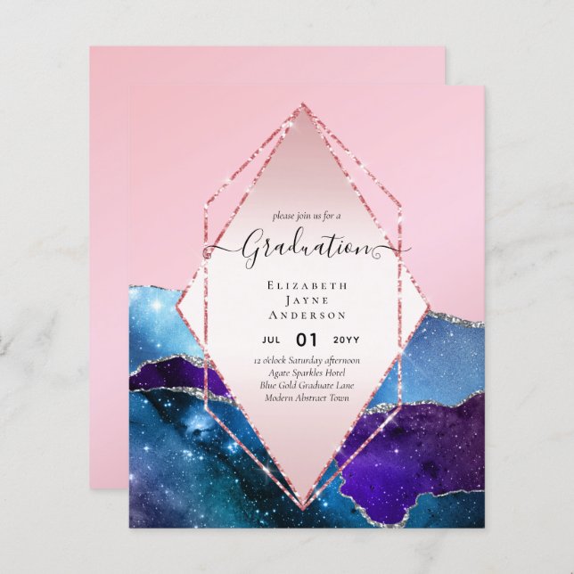 Agaite Glitter GRADUATION Party Invites Glam CHIC (Front/Back)
