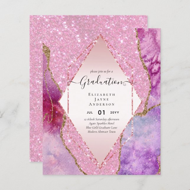 Agaite Glitter GRADUATION Party Invites Glam CHIC (Front/Back)