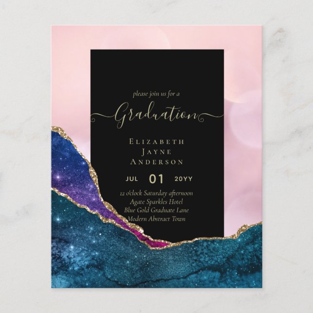 Agaite Glitter GRADUATION Party Invites Glam CHIC Flyer (Front)