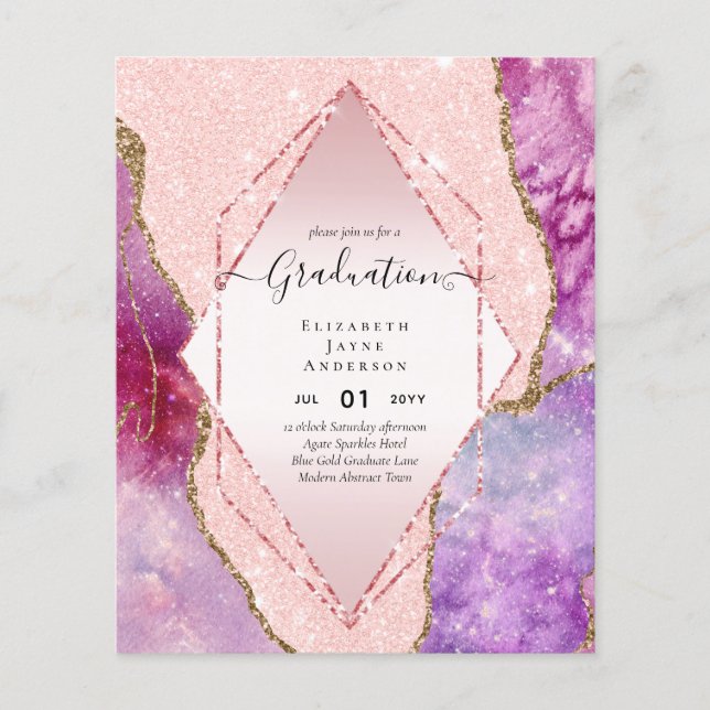 Agaite Glitter GRADUATION Party Invites Glam CHIC Flyer (Front)