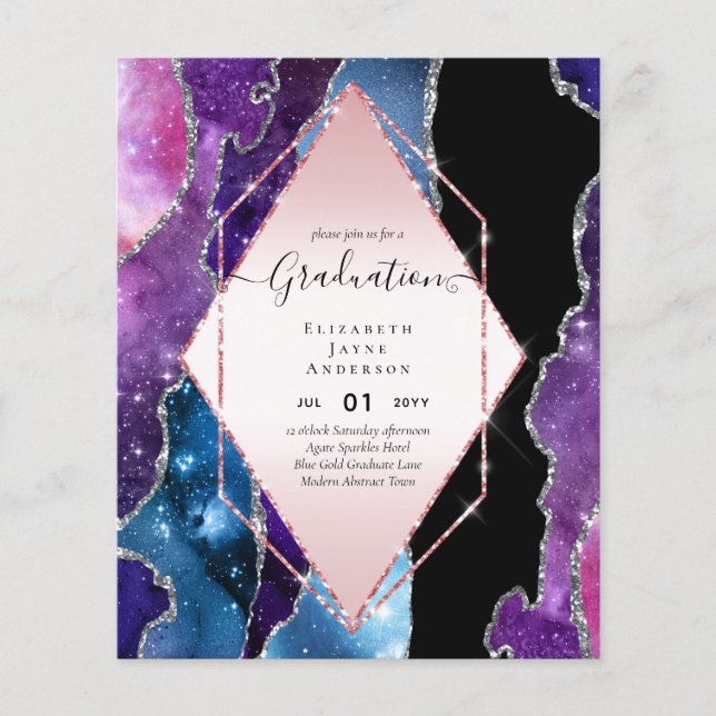 Agaite Glitter GRADUATION Party Invites Glam CHIC Flyer (Front)