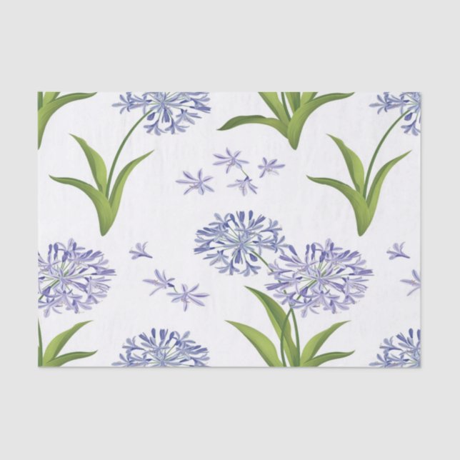 agapanthus African lily flowers seamless pattern Tissue Paper (Front)