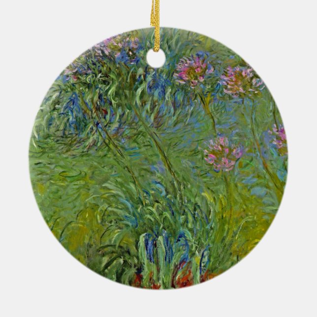 Agapanthus Flowers (by Claude Monet) Ceramic Tree Decoration (Back)