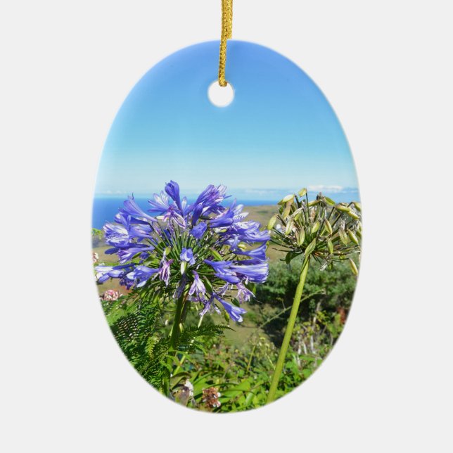 Agapanthus in the Azores Ceramic Tree Decoration (Front)