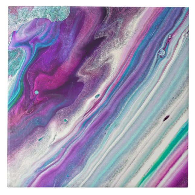 Agate Acrylic Painting Purple & Teal Acrylic Print Tile (Front)