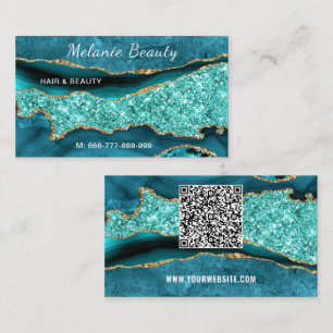 Agate Aqua Blue Turquoise QR Code Business Card