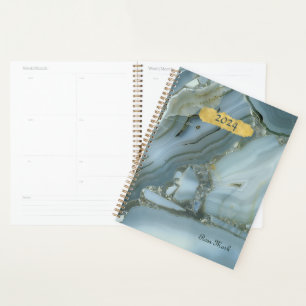 Agate Baby Blue Marble Swirl Customised Planner