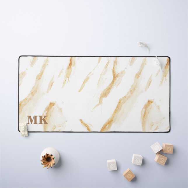 Agate Beige & White Marble Custom Name Letter  Desk Mat (Kids Table)
