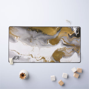 Agate Black and Gold Marble Custom Name Letter Desk Mat