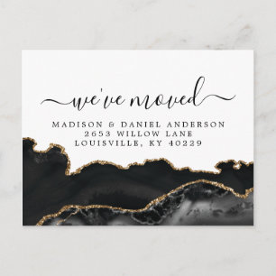 Agate Black And Gold Marble Moving Announcement Postcard