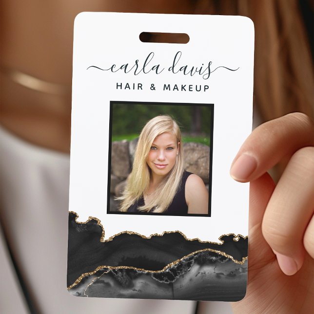 Agate Black And Gold Marble Salon ID Badge (Creator Uploaded)