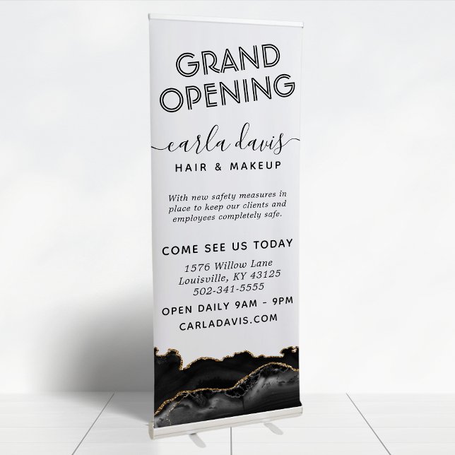 Agate Black And Gold Marble Script Salon Retractable Banner (Creator Uploaded)