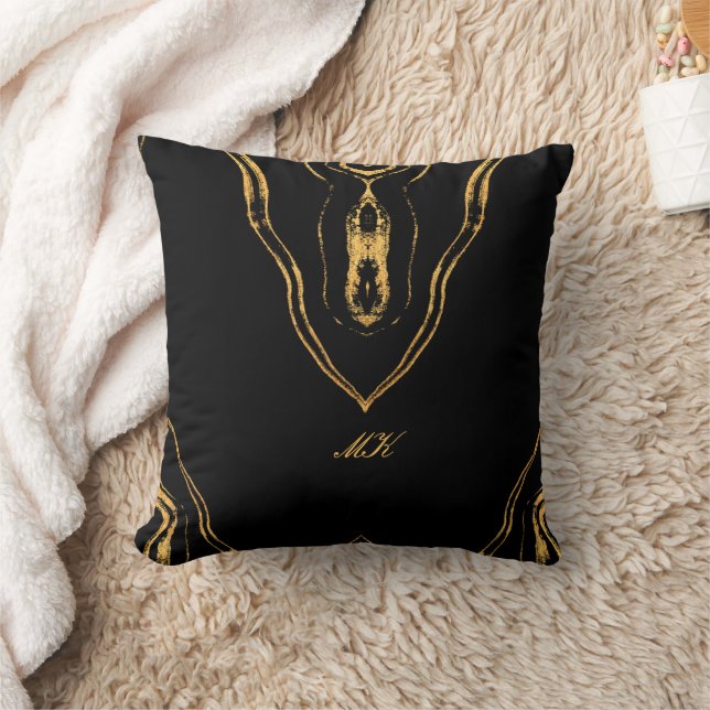 Agate Black and gold Marble swirl Cushion (Blanket)