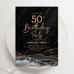 Agate Black Gold 50th Birthday Invitation<br><div class="desc">Black and gold agate 50th birthday party invitation. Elegant modern design featuring watercolor agate marble geode background,  faux glitter gold and typography script font. Trendy invite card perfect for a stylish women's bday celebration. Printed Zazzle invitations or instant download digital printable template.</div>