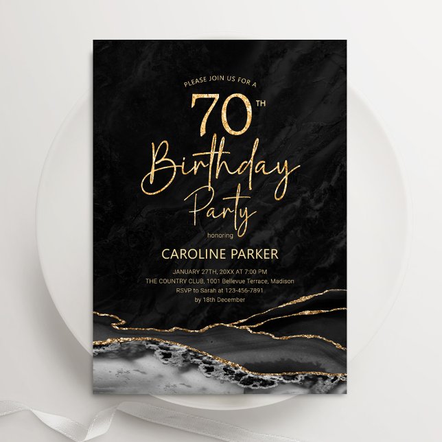 Agate Black Gold 70th Birthday Invitation (Creator Uploaded)