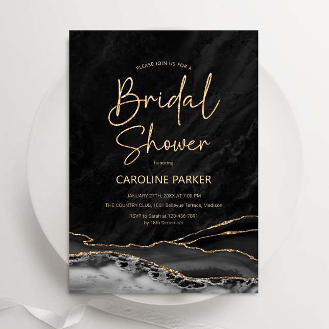 Agate Black Gold Bridal Shower Invitation (Creator Uploaded)
