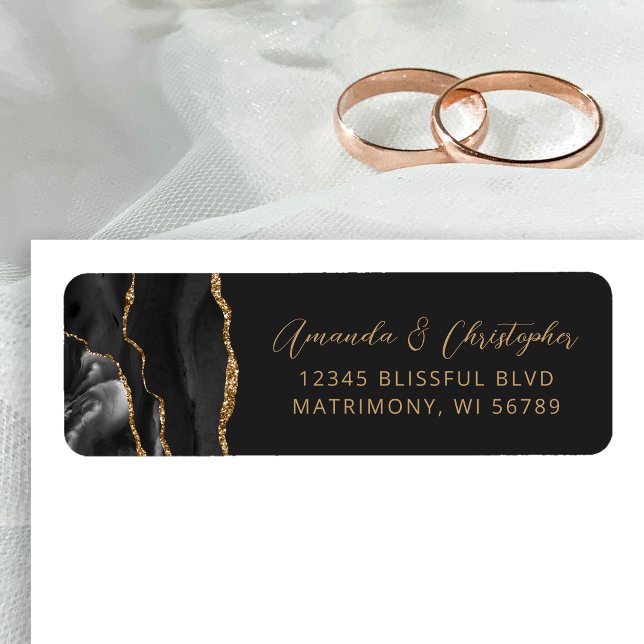 Agate Black Gold Dark Wedding Return Address (Creator Uploaded)