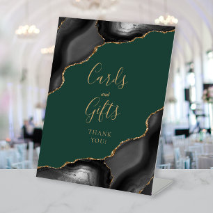 Agate Black Gold Green Wedding Cards and Gifts Pedestal Sign