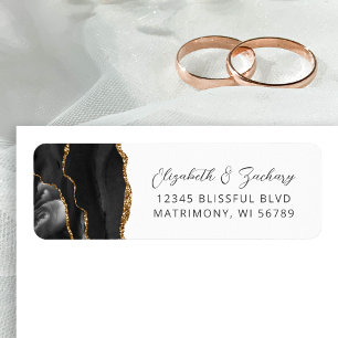 Agate Black Gold Wedding Return Address
