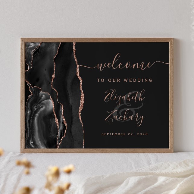 Agate Black Rose Gold Dark Wedding Welcome Poster (Creator Uploaded)