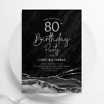 Agate Black Silver 80th Birthday Invitation<br><div class="desc">Black and silver agate 80th birthday party invitation. Elegant modern design featuring black watercolor agate marble geode background,  faux glitter silver and typography script font. Trendy invite card perfect for a stylish women's bday celebration. Printed Zazzle invitations or instant download digital printable template.</div>