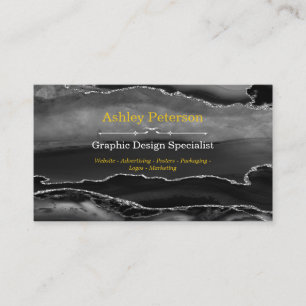 Agate Black & Silver Faux Glitter Business Card