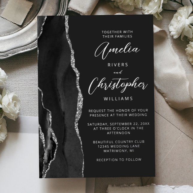 Agate Black Silver Script Dark Wedding (Creator Uploaded)