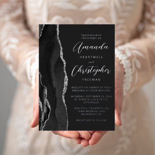 Agate Black Silver Script Dark Wedding