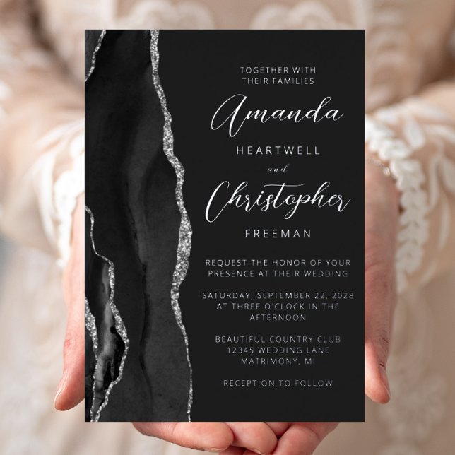 Agate Black Silver Script Dark Wedding (Creator Uploaded)