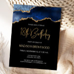 Agate Blue Gold 18th Birthday Invitation Postcard<br><div class="desc">This trendy 18th birthday invitation postcard features a watercolor image of an agate geode in shades of blue with faux gold highlights. The words "18th Birthday" appear in faux gold glitter in decorative modern handwriting font. Customise it with the name of the guest of honour in gold coloured text and...</div>