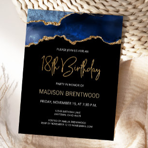 Agate Blue Gold 18th Birthday Invitation Postcard