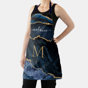 Agate Blue Gold Marble Apron Gift Your Name Letter
