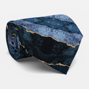 Agate Blue Gold Marble Elegant Neck Tie Gift