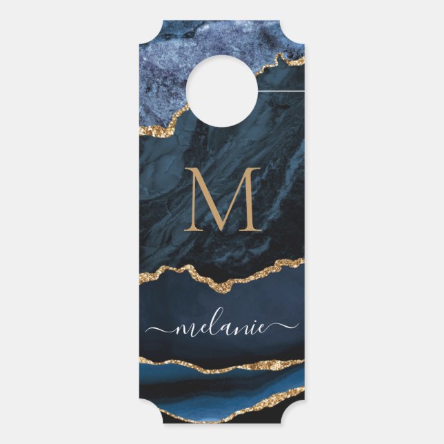 Agate Blue Gold Marble Name Letter Door Hanger (Back)