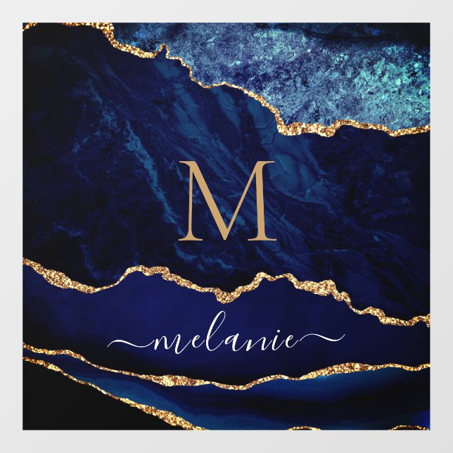 Agate Blue Gold Your Name Letter Window Cling (Sheet)