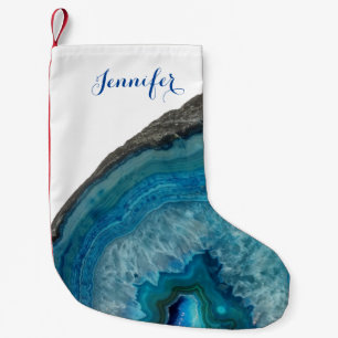 Agate Blue turquoise White Monogram Name Cool Small Christmas Stocking