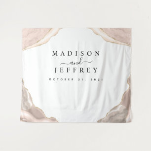 Agate Blush & Gold Glitter Wedding Backdrop Tapestry