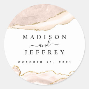 Agate Blush & Gold Glitter Wedding Classic Round Sticker
