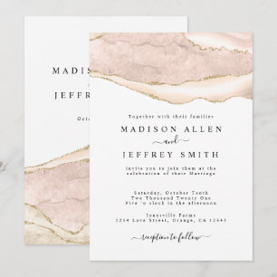Agate Blush & Gold Glitter Wedding Invitation