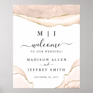 Agate Blush & Gold Glitter Wedding Welcome Sign