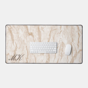 Agate Brown Cream Marble Custom Name Letter Desk Mat
