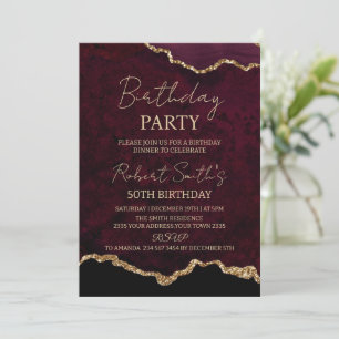 Agate Burgundy and Gold Birthday Celebrate Invitation
