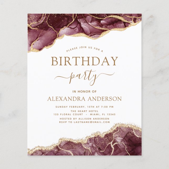 Agate Burgundy Birthday Party Any Age Invitation Flyer (Front)